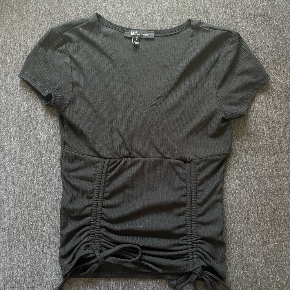 MPG Black Ruched Fitted Short Sleeve Tee